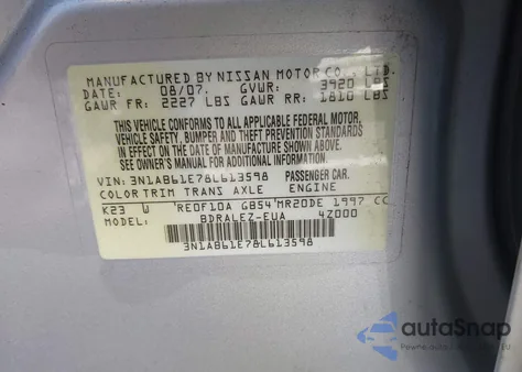 2008 Nissan Sentra 2.0S z USA, uszkodzony, nr VIN 3N1AB61E78L613598